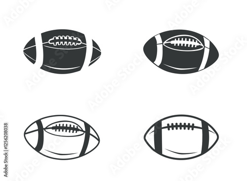 A American football isolated black and white clip art vector collection set, Football collection vector set with white background