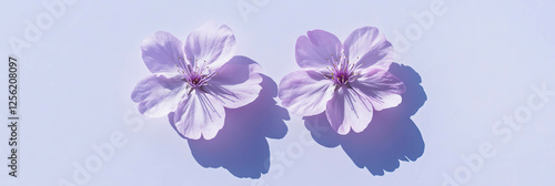 Delicate sakura petals overlapping softly on a bright violet background with gentle shadows photo