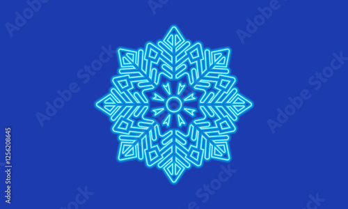 New Year snowflake on a blue background. Snowflake icon as an element for design and printing, snowflake with neon backlight