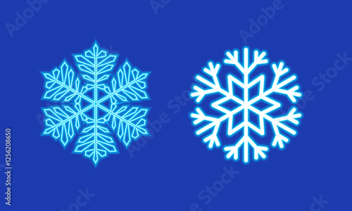 New Year snowflake on a blue background. Snowflake icon as an element for design and printing, snowflake with neon backlight
