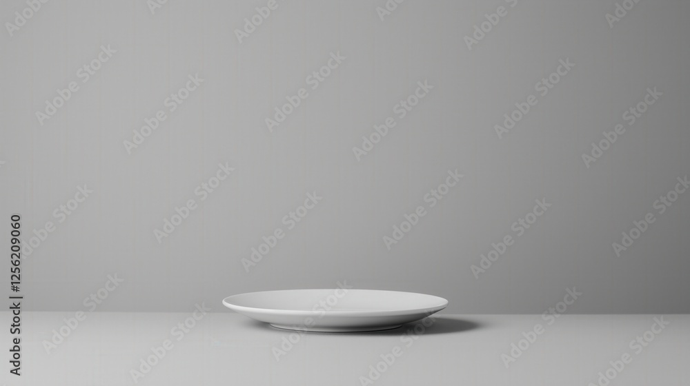 Empty White Plate on a Minimalist Gray Background Empty White Plate on a Minimalist Gray Background