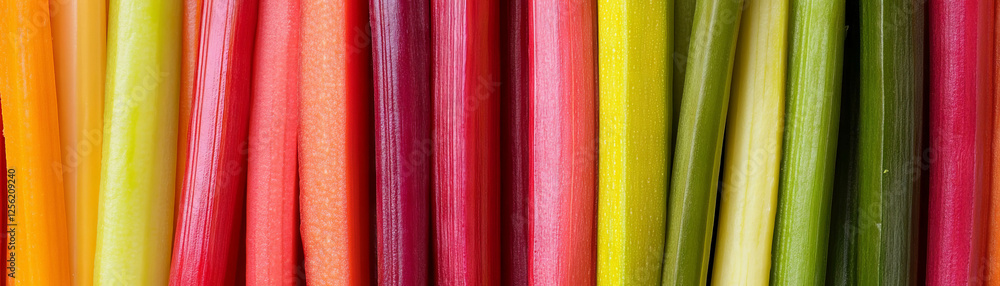 Colorful vegetable sticks arranged vertically showcasing vibrant textures and hues Colorful vegetable sticks arranged vertically showcasing vibrant textures and hues