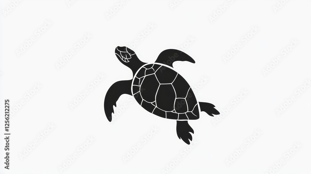 Fototapeta premium Elegant turtle silhouette on white background showcasing delicate features in minimalist style