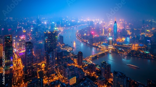 Wallpaper Mural Vibrant Night Skyline of Shanghai City with Illuminated Buildings Torontodigital.ca