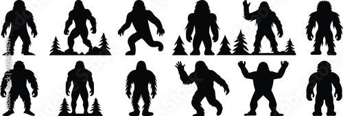 Bigfoot silhouette set vector design big pack of yeti illustration and icon