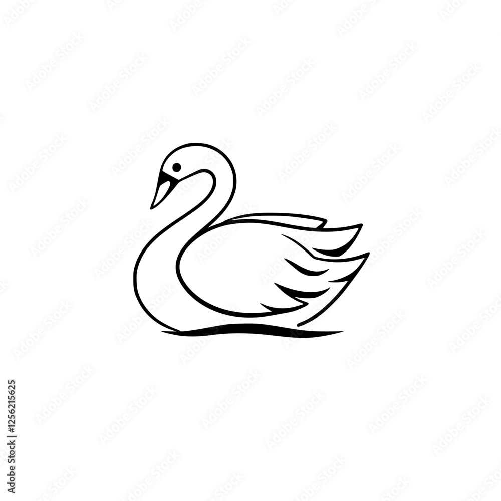 Elegant Swan, minimalistic black line art of a swan on white background. Elegant Swan, minimalistic black line art of a swan on white background.