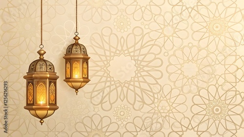 Golden Lanterns with Floral Pattern. Elegant Hanging Lantern Design. Ornate Lanterns with Geometric Detail.
