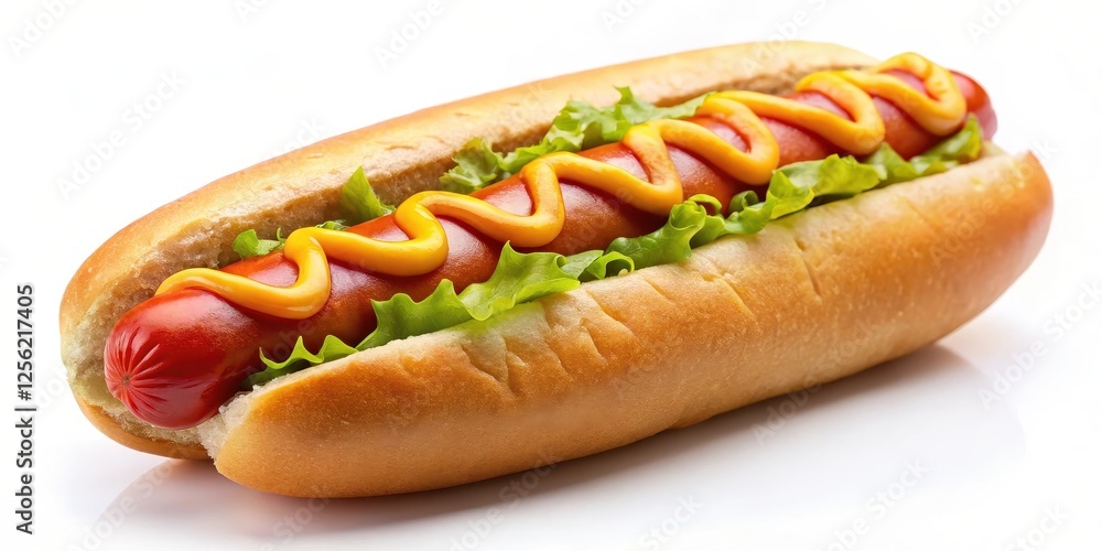 Hot Dog with Mustard and Ketchup on White Background Hot Dog with Mustard and Ketchup on White Background