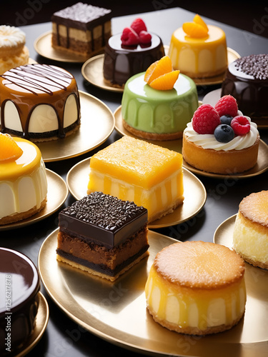 Gluttony, rich desserts, decadent pastries tempt the senses with their irresistible allure photo