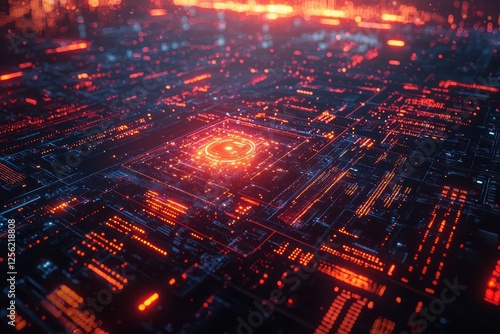 Futuristic holographic interface visualizing high-fidelity data blocks cyber city digital art virtual environment aerial view technology photo