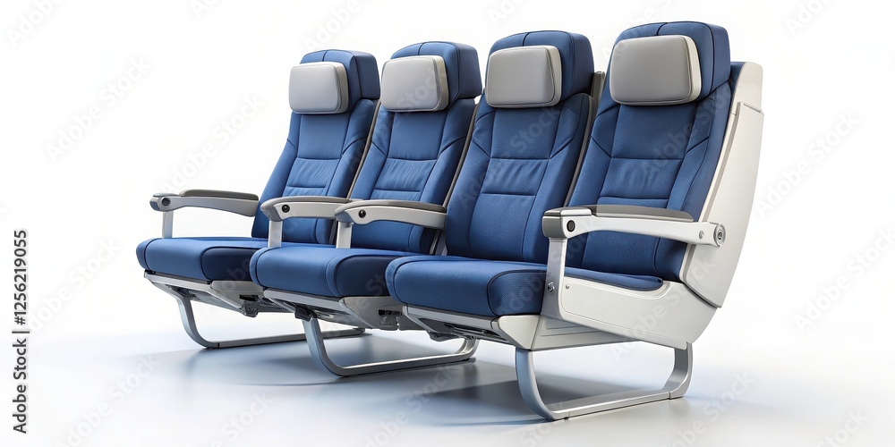 Fototapeta premium Four Airplane Seats on White Background