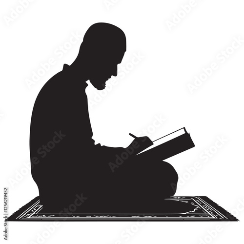 Muslim people reading the holy Quran silhouette