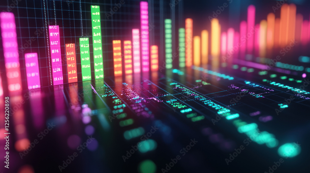 Neon-lit digital graph data visualization on grid backdrop Neon-lit digital graph data visualization on grid backdrop