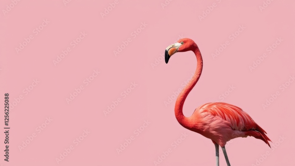 Fototapeta premium A Vibrant Pink Flamingo Stands Elegantly on One Leg, Showcasing Its Beautiful Feathers
