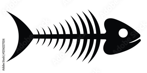 Fishbone vector icon. Skeleton of fish. Black silhouette isolated on white background.