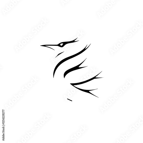 Silhouette of a bird composed of black and white lines, portraying a minimalist, stylized representation.