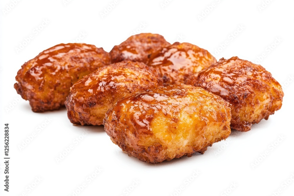 A line of perfectly crispy, golden-brown tater tots isolated on a white background, showcasing their delicious texture and appetizing appearance A line of perfectly crispy, golden-brown tater tots isolated on a white background, showcasing their delicious texture and appetizing appearance