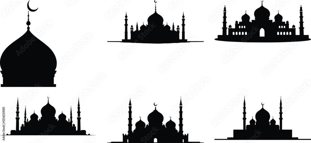 Obraz premium Islamic Mosque Silhouette Vector Collection