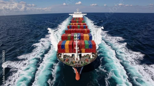 Cargo Ship Traveling Through Open Water on a Sunny Day