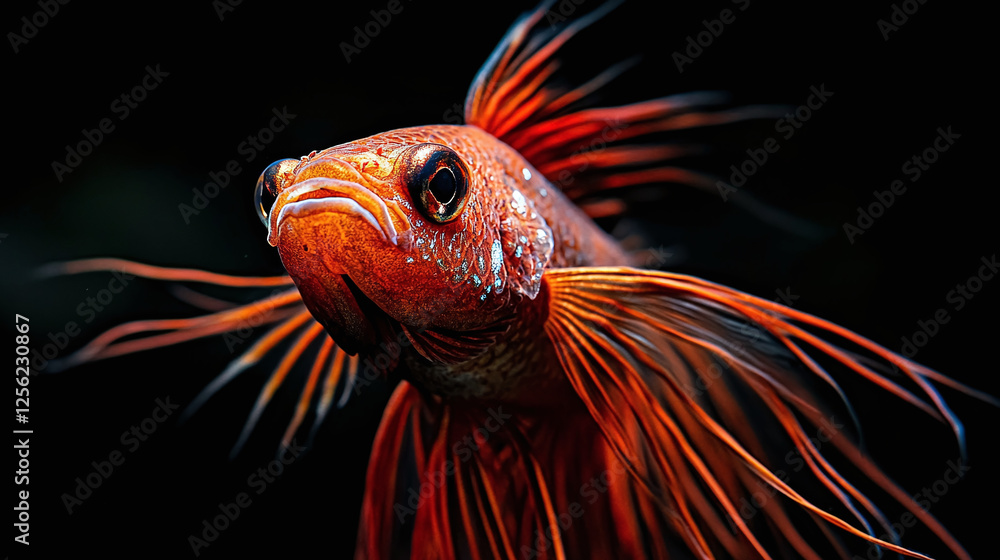 Fototapeta premium Stunning Red and Black Siamese Fighting Fish in Captivating Battle Pose
