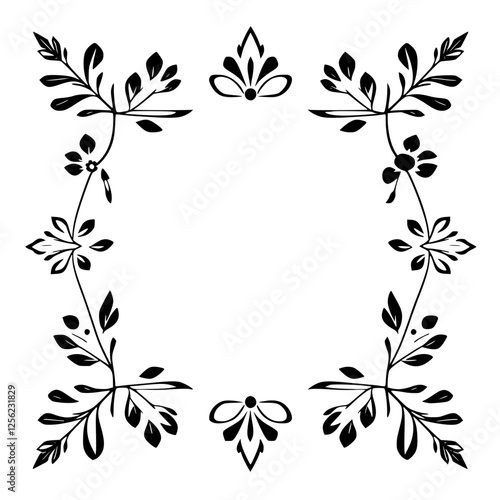 Ornate floral frame in monochrome on a white background.