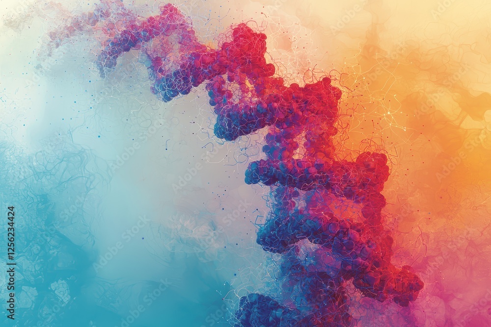 Obraz premium Illuminated dna strand of digital particles abstract art science vibrant background close-up high fidelity concept