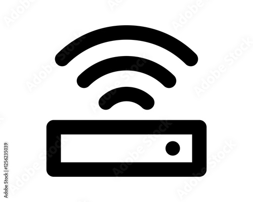 Bold black icon depicting a wifi router emitting wireless signals.  Perfect for websites, apps, or presentations needing a clean, modern tech symbol.
