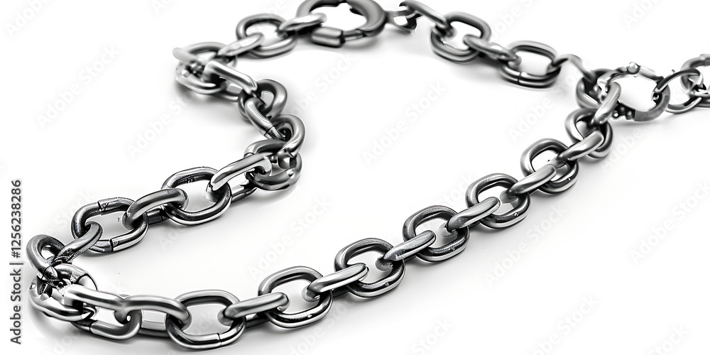 Obraz premium Shiny Metallic Chain with Interlocking Links on White Background 