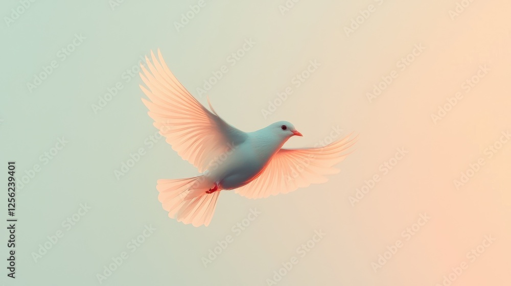 Fototapeta premium Graceful white bird in flight open sky nature serene environment close-up view freedom concept