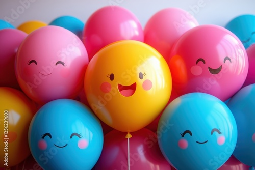 A bright collection of colorful balloons with smiling faces, perfect for celebrating joy, happiness, and fun occasions like birthdays or parties.