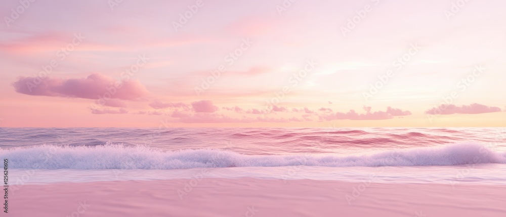 Tranquil sunset beach scene with gentle waves at dusk Tranquil sunset beach scene with gentle waves at dusk