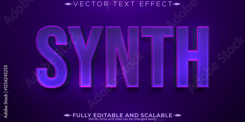 Music synth wave text effect, editable retro and neon text style