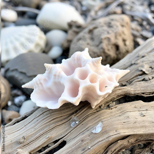 Angaria delphinus shell on driftwood photo