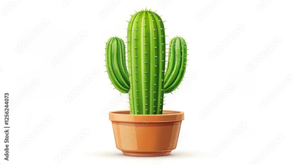 Potted Cactus on White Background Potted Cactus on White Background