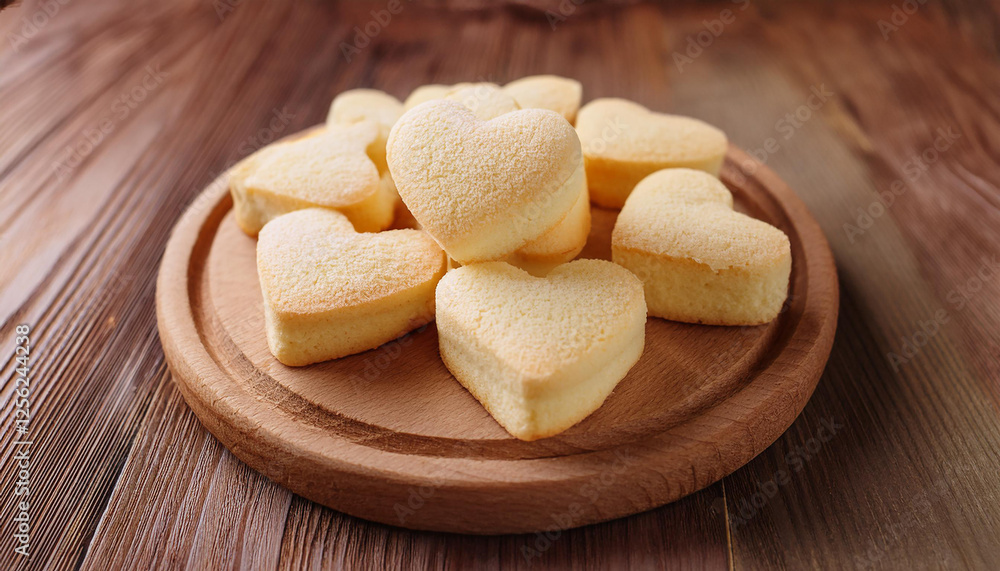 Sweet vanilla sponge cakes in shape of hearts. Tasty food, biscuit cookie. Sweet treat. Fresh bakery Sweet vanilla sponge cakes in shape of hearts. Tasty food, biscuit cookie. Sweet treat. Fresh bakery