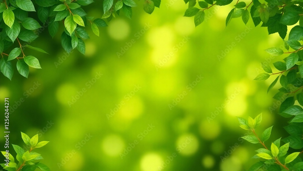 Natural green background with shades of fresh foliage and soft diffused light. Atmosphere of tranquility, natural harmony, and ecology. For branding, advertising, and digital design. Natural green background with shades of fresh foliage and soft diffused light. Atmosphere of tranquility, natural harmony, and ecology. For branding, advertising, and digital design.