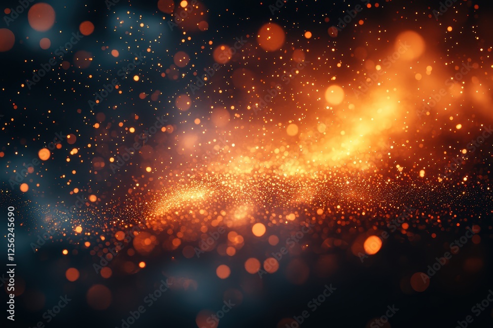 Obraz premium Vibrant orange mist of glowing particles abstract setting digital art dark background dynamic viewpoint magical concept