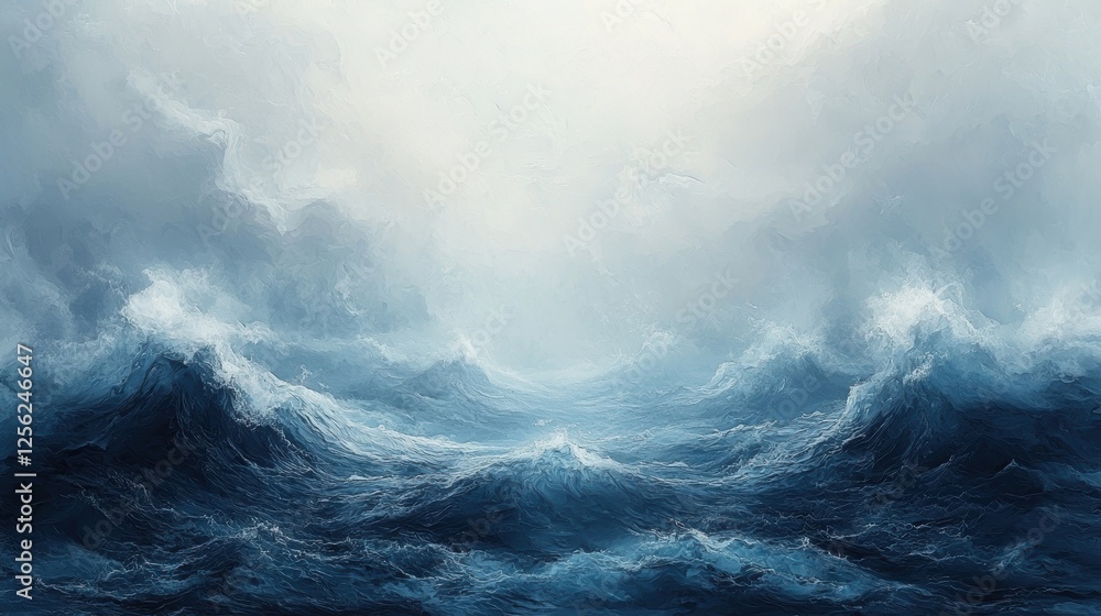 Fototapeta premium A dramatic ocean scene with turbulent waves and moody clouds.