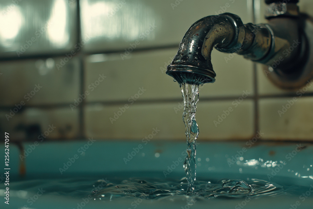 A single droplet of water falling from a faucet, captured in mid-air with perfect clarity Generative AI A single droplet of water falling from a faucet, captured in mid-air with perfect clarity Generative AI