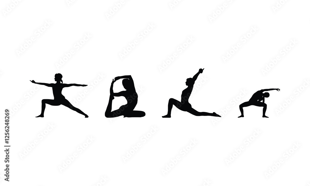 Set of Exercise Silhouette Characters in Active Workout Poses. Set of Exercise Silhouette Characters in Active Workout Poses.
