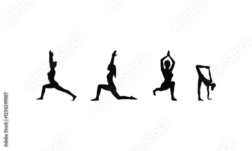 Set of Exercise Silhouette Characters in Active Workout Poses.