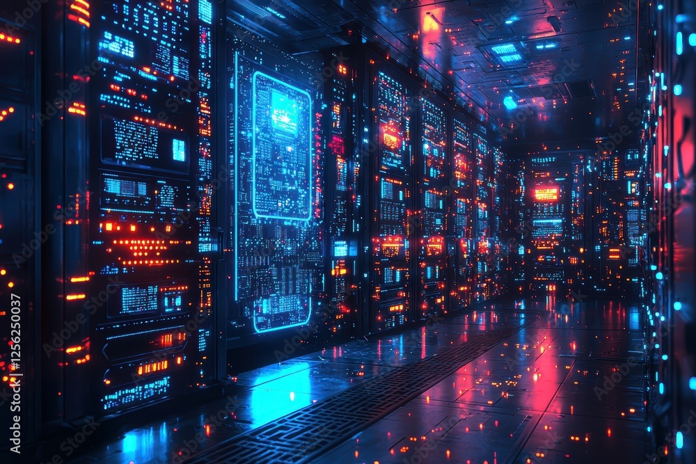 Ai supercomputer illuminated with blue energy data center digital environment futuristic technology high-performance computing Ai supercomputer illuminated with blue energy data center digital environment futuristic technology high-performance computing