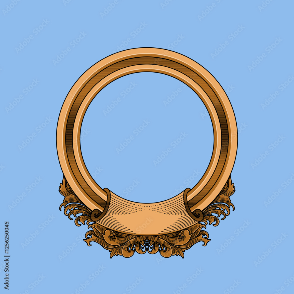 Obraz premium Engraving border oval frame on the wall