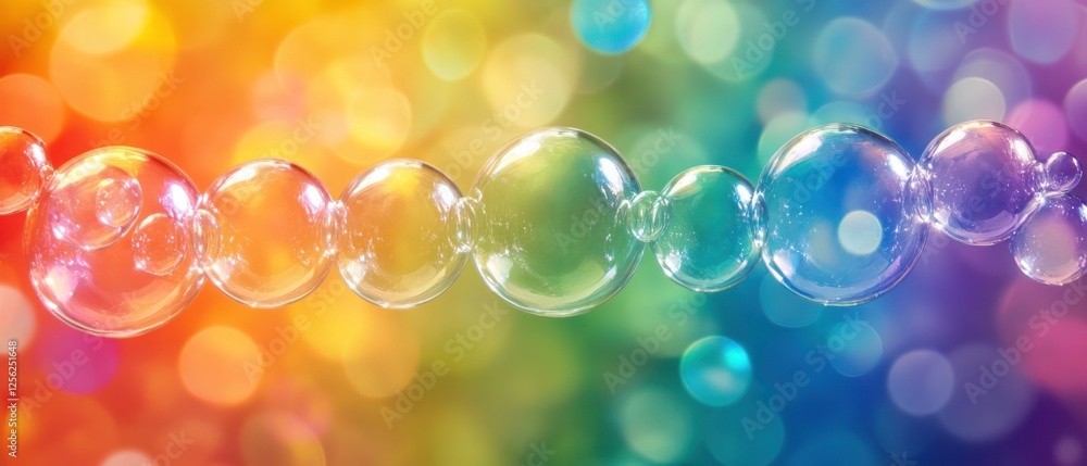 Colorful bubbles floating against a vibrant rainbow background, creating a dreamy atmosphere Colorful bubbles floating against a vibrant rainbow background, creating a dreamy atmosphere
