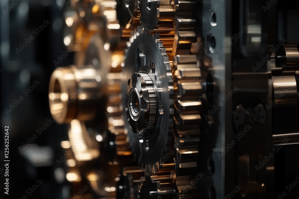 Naklejka premium Close-up of Mechanical Gears in Motion . A close-up view of a watch showcasing intricate gears and mechanisms, highlighting its craftsmanship and precision.
