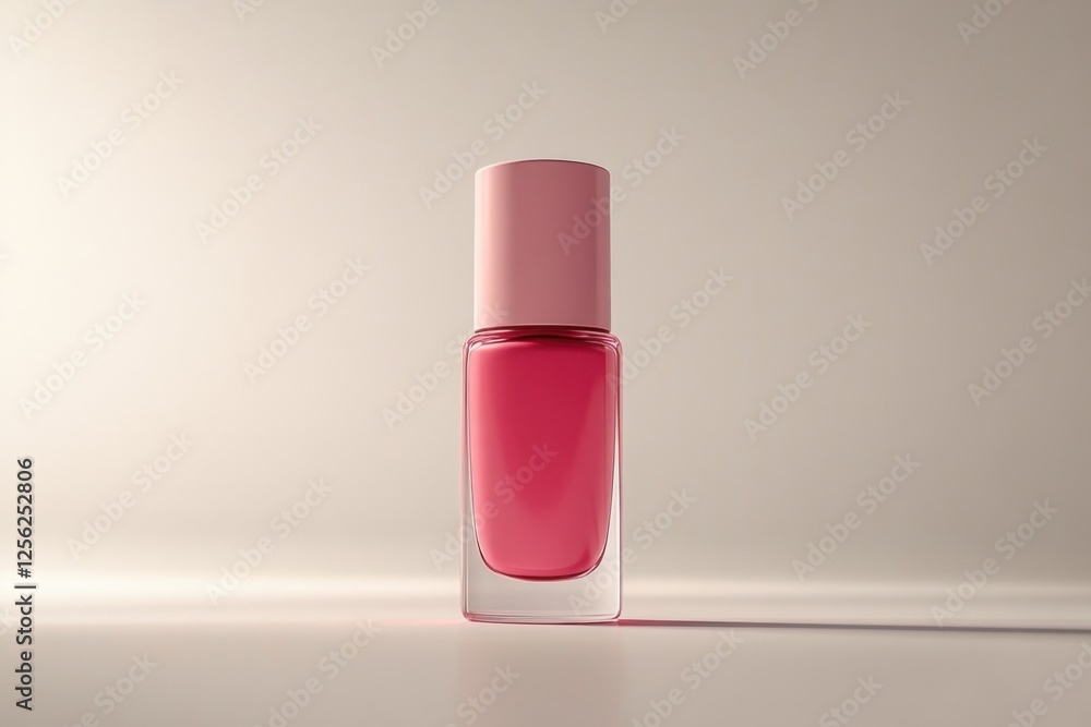 A vibrant pink nail polish bottle with a minimalist design stands elegantly against a soft gradient background, perfect for beauty applications A vibrant pink nail polish bottle with a minimalist design stands elegantly against a soft gradient background, perfect for beauty applications
