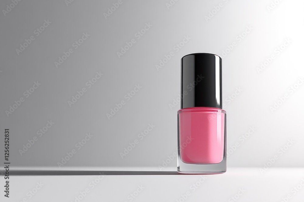 Minimalist nail polish bottle showcases a soft pink shade with a glossy black cap. Perfect for beauty applications and product display Minimalist nail polish bottle showcases a soft pink shade with a glossy black cap. Perfect for beauty applications and product display