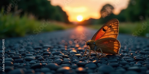 Low angle shot of cupwing moths on iron road at dusk, cupwing moth, natural world, landscape photo