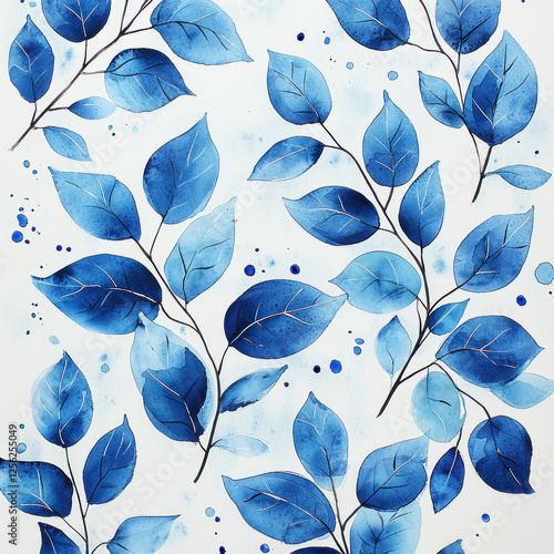 Blue leaves watercolor pattern background design