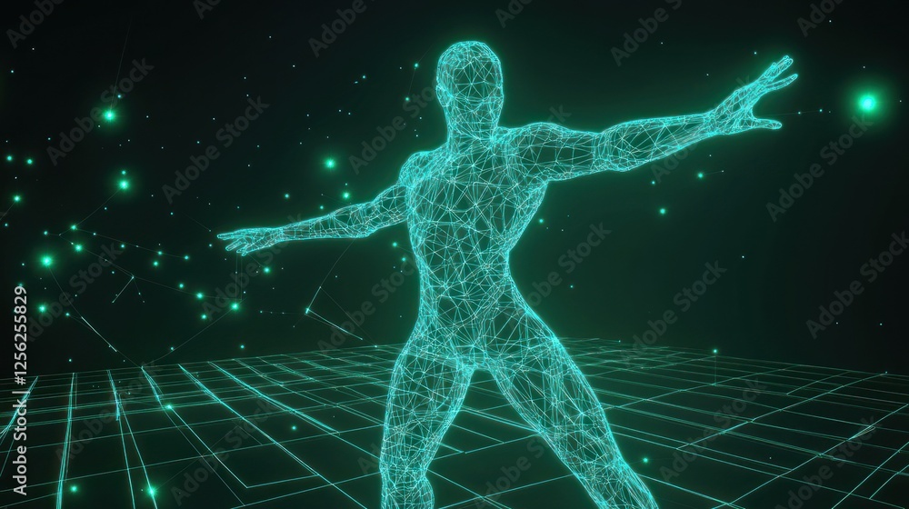 Abstract Wireframe Human Figure Design In 3D Space Abstract Wireframe Human Figure Design In 3D Space